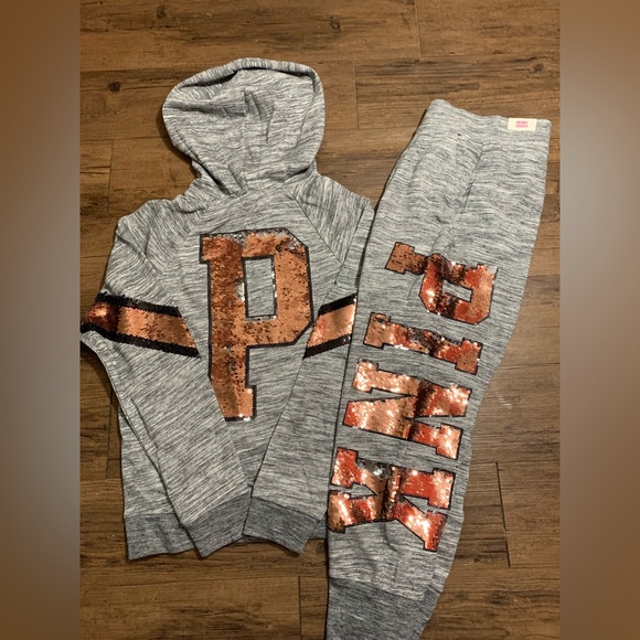 PINK VS BLING HOODIE/ JOGGERS OUTFIT SET L - Picture 4 of 10